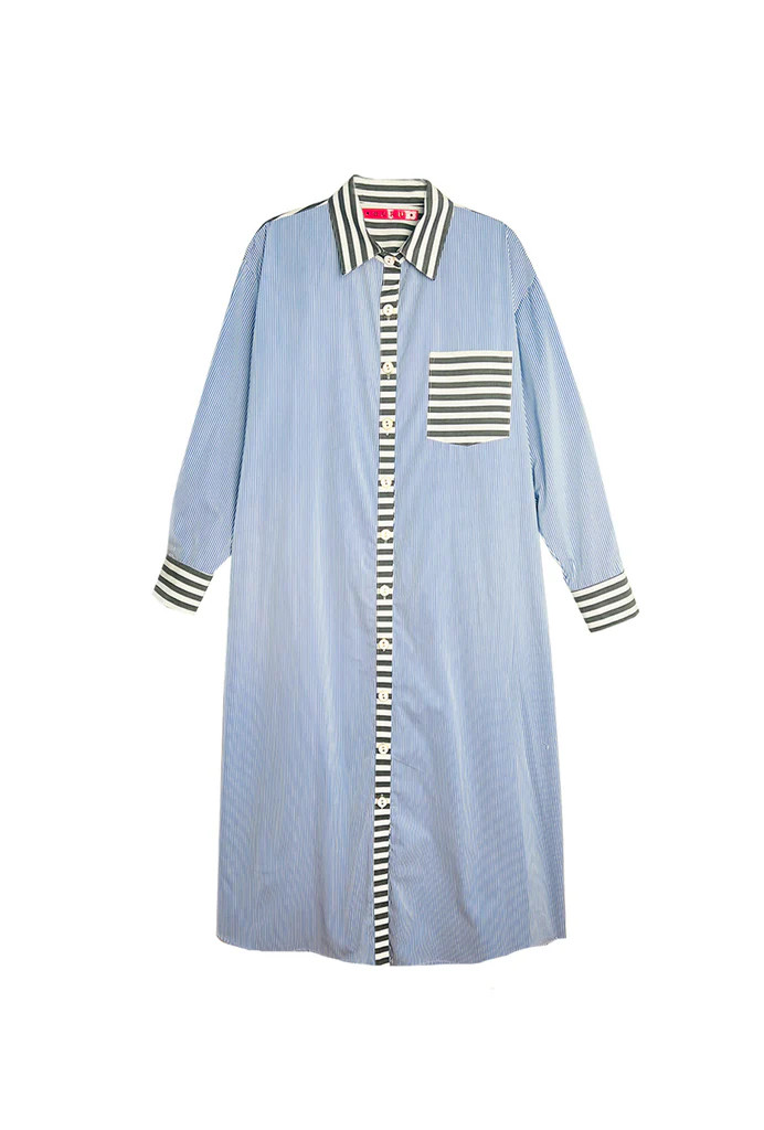 BURU x Val Boyfriend Shirtdress MIDI - Blue & Black Stripe | Shop BURU