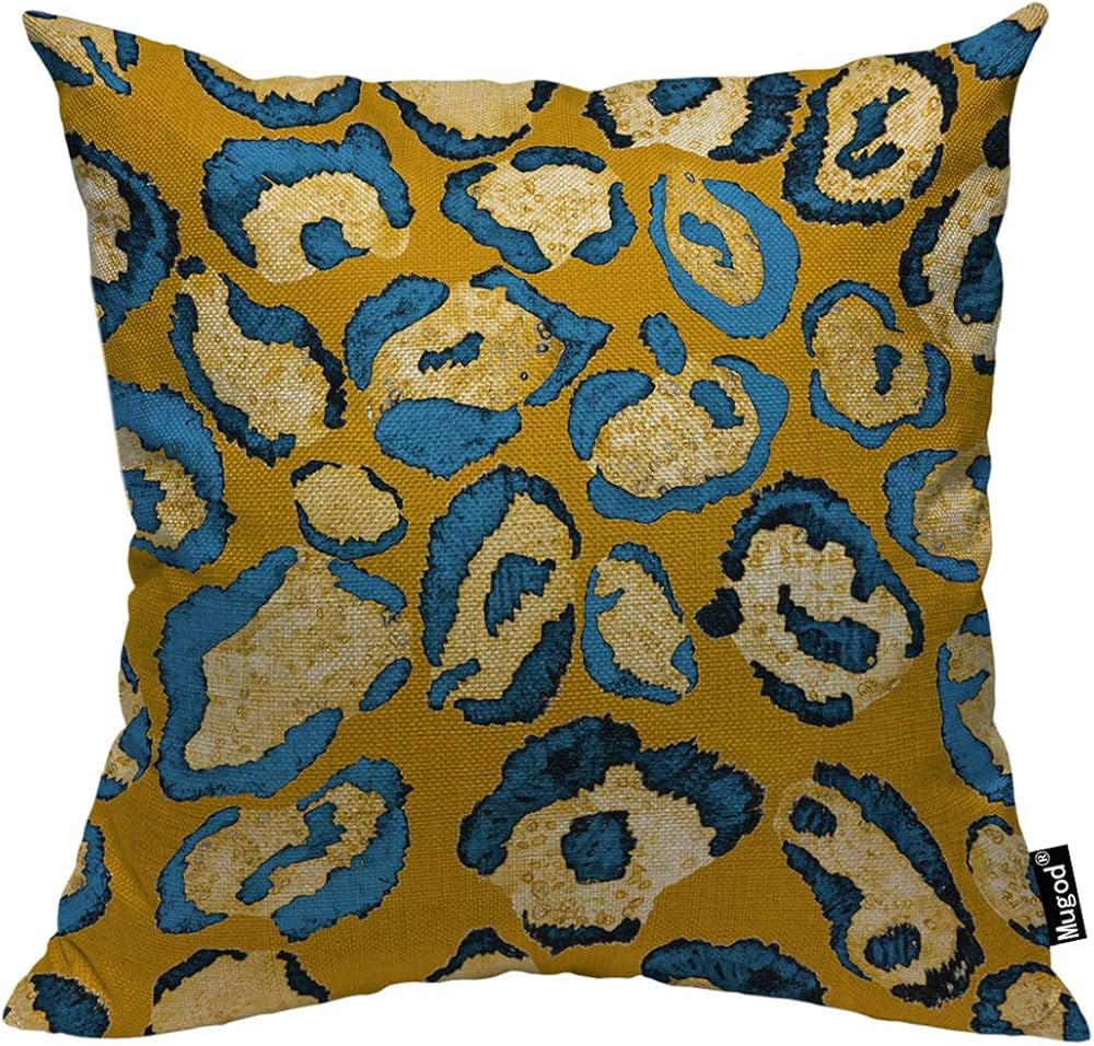 Mugod Leopard Pattern Pillowcase African Animal Cheetah Skin Geometric Yellow Blue 18"x 18" Squar... | Amazon (US)