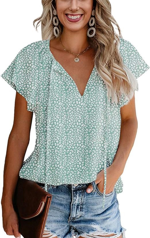 Women Casual Boho Shirts Floral Print V Neck Long Sleeve Drawstring Tops Loose Blouses | Amazon (US)