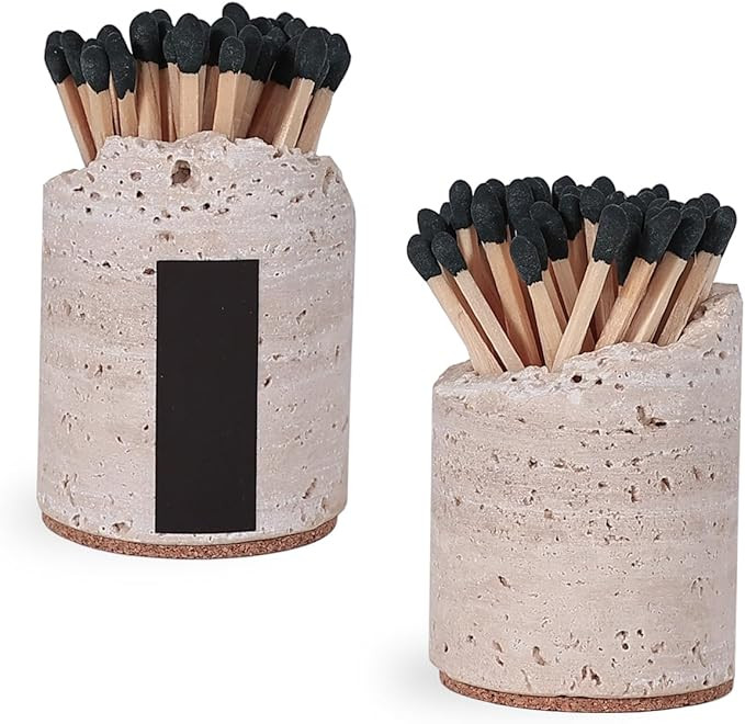 Match Holder with Striker - Set of 2 - Handmade Travertine Match Box for All Matches - Matches in... | Amazon (US)