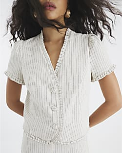 Pink Frilled Linen Blend Tailored Top | River Island UK & IE