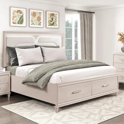 Modern Luxury Queen Platform Bed With Footboard Storage Upholstered Headboard LED Light Wooden Bedroom Furniture 1Pc | Wayfair North America