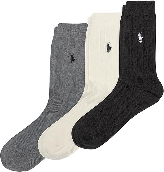 POLO RALPH LAUREN Women's Classic Cable Crew Socks-3 Pair Pack-Soft Cotton Comfort | Amazon (US)