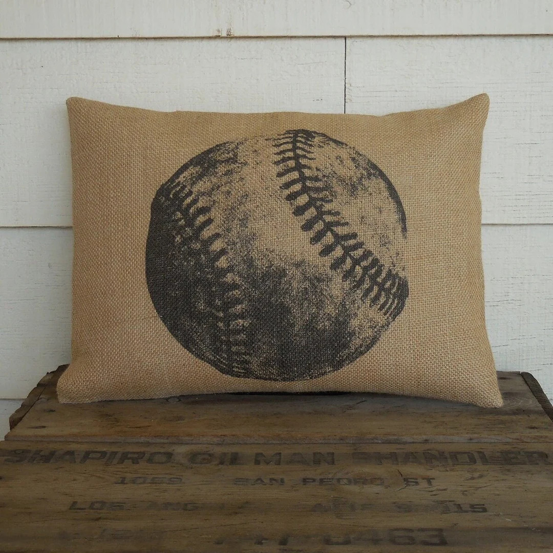 Baseball Burlap Pillow, Farmhouse Pillows, Fixer Upper Style, Baseball Decor, Sports Lover Gift -... | Etsy (US)
