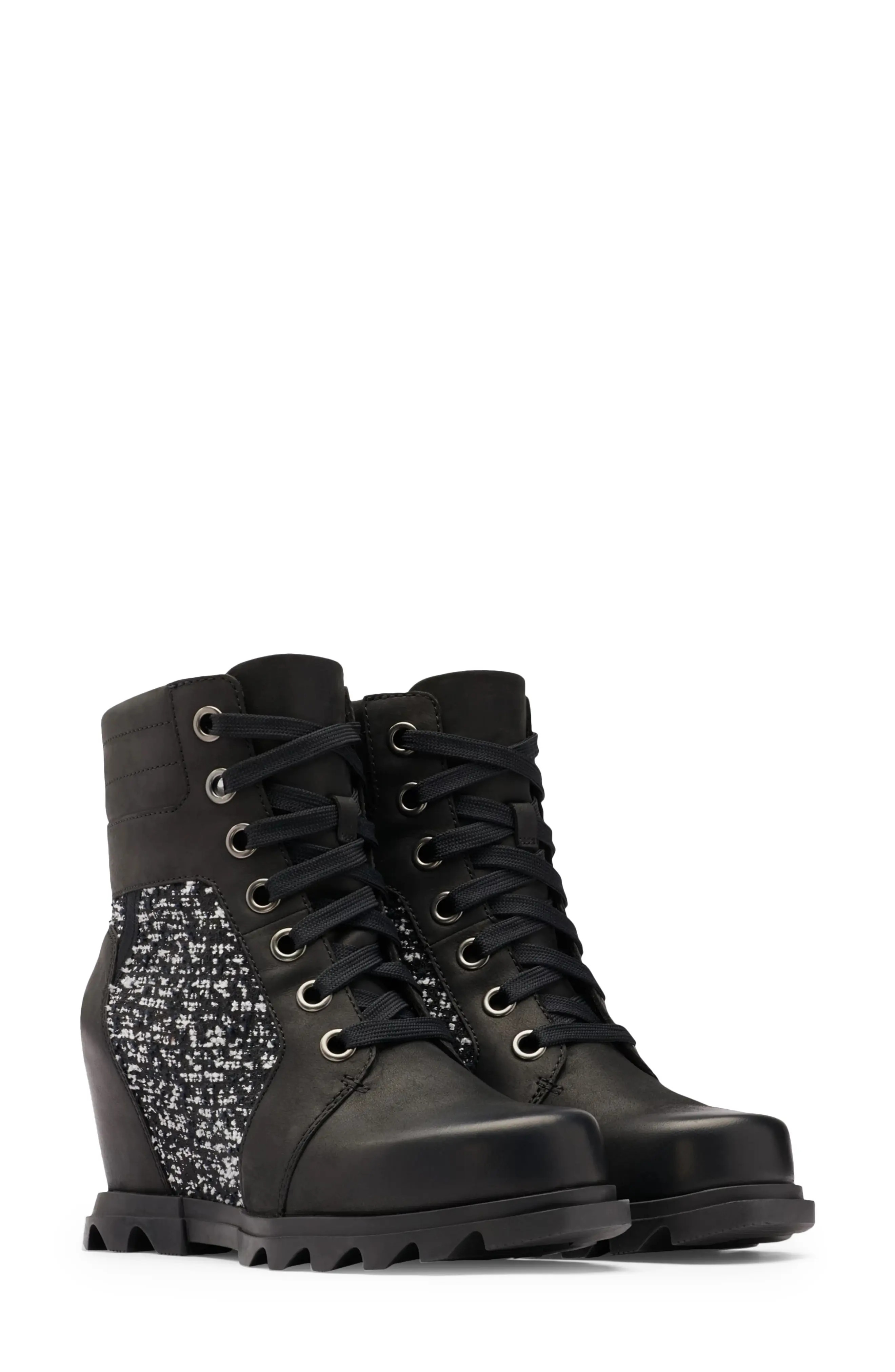 SOREL Joan of Arctic Waterproof Wedge III Lexie Lace-Up Bootie in Black Sea Salt at Nordstrom, Size  | Nordstrom