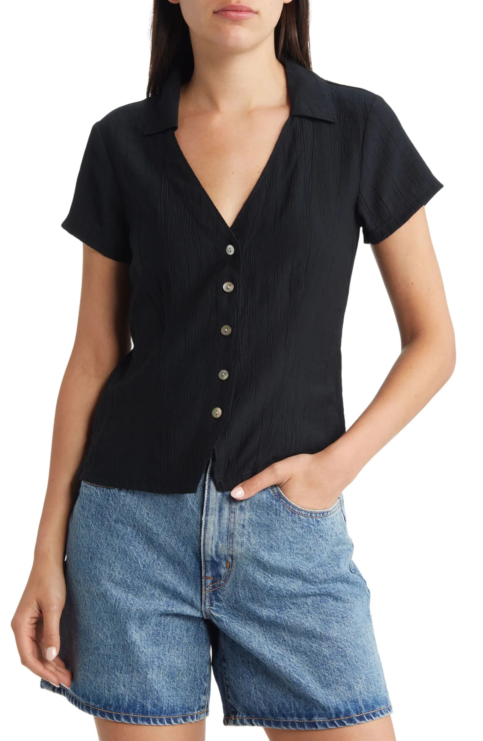 Notched V-Neck Button-Up Top | Nordstrom