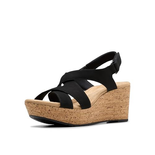 Clarks Collection Women's Rose Style Wedge Sandal, Black Nubuck, 5 Medium US | Amazon (US)
