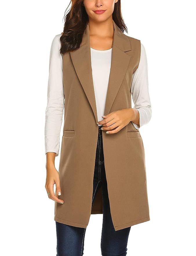 Showyoo Women's Long Sleeveless Duster Trench Vest Casual Lapel Blazer Jacket | Amazon (US)