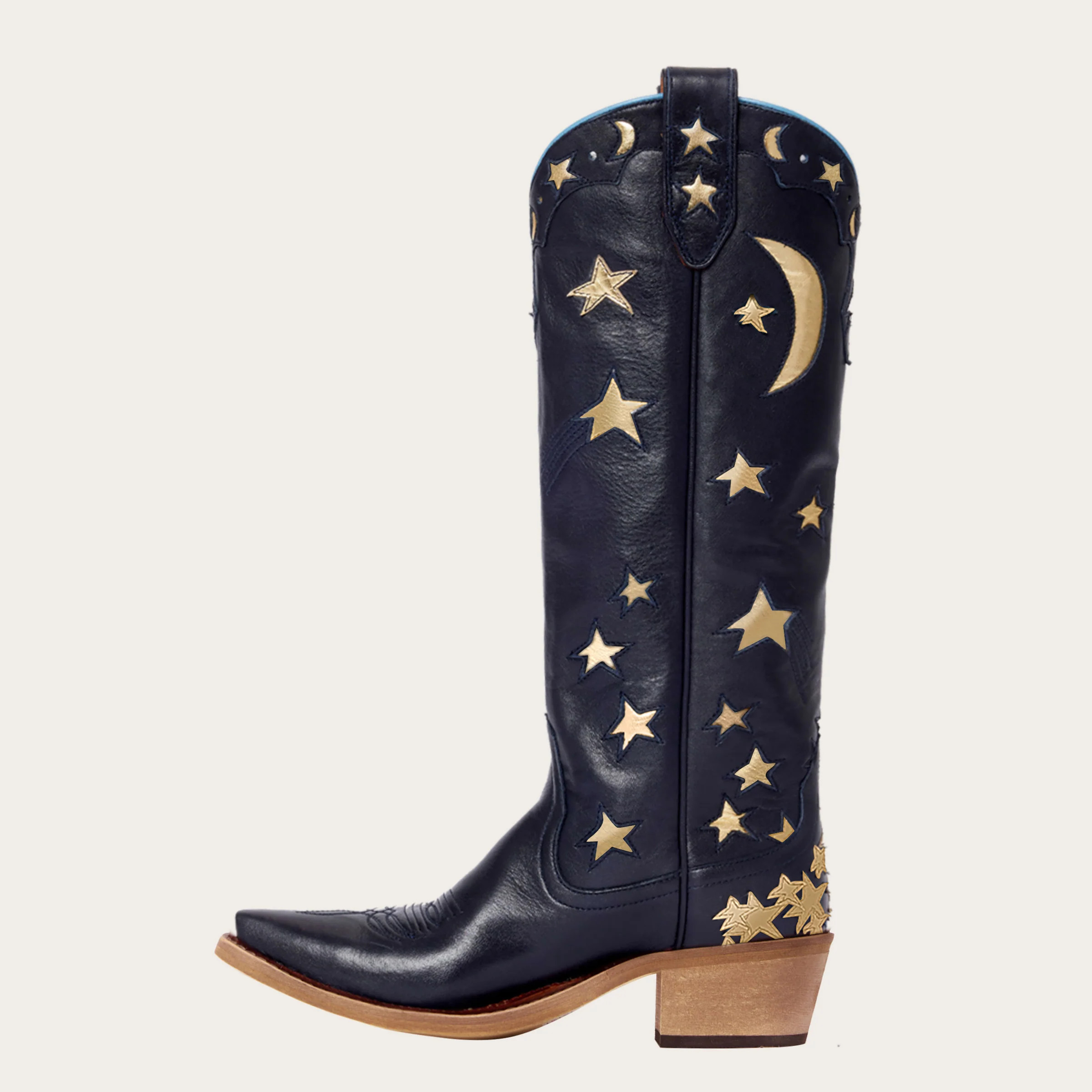 Celestial - Navy Blue Star and Moon Embroidered Cowboy Boots | REDTOP