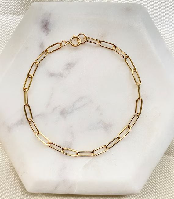14k Gold filled Thin Link Chain Bracelet - Layering Bracelet - Stacking bracelet for women - Rect... | Etsy (US)