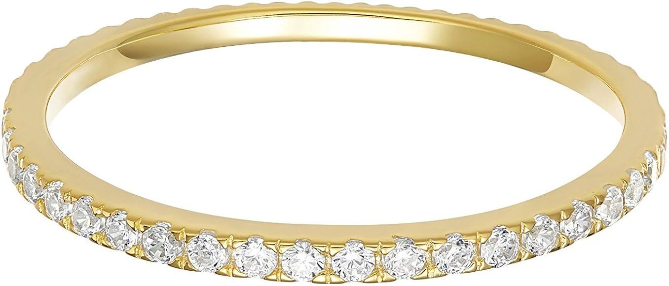 Amazon.com: PAVOI AAAAA CZ 14K Yellow Gold Plated Silver Cubic Zirconia Stackable Eternity Ring -... | Amazon (US)