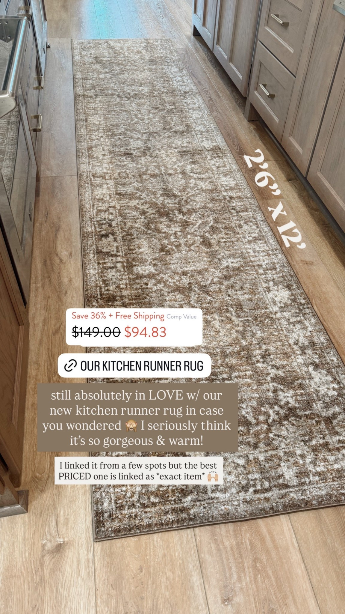 Still swooning over our new kitchen runner🤎😍 I absolutely love it. I was a little worried of it being so dark but it’s such a high traffic area, it’s necessary lol. So gorgeous! This is the 2’-6” x 12’-0” size! 

Home decor / cozy home / neutrals / lolol magnolia / Joanna Gaines / Amazon home / Holley Gabrielle / Wayfair / rugs direct 

#LTKHome #LTKSaleAlert #LTKSeasonal