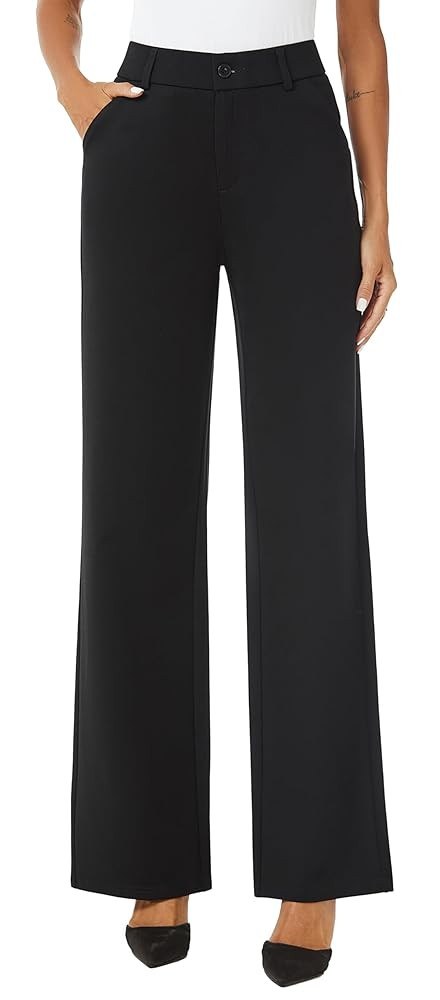 Womens High Waist Wide Straight Leg Trousers Casual Slacks Dress Pants with Pockets | Amazon (US)