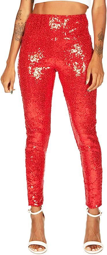 Tipsy Elves Red High Waisted Sequin Leggings for Women Size Medium at Amazon Women’s Clothing s... | Amazon (US)
