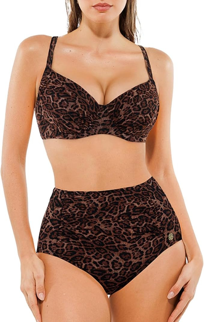 Popilush Two Piece Shapewear Swimsuits for Women Tummy Control High Waisted Bikini Sets Push Up R... | Amazon (US)