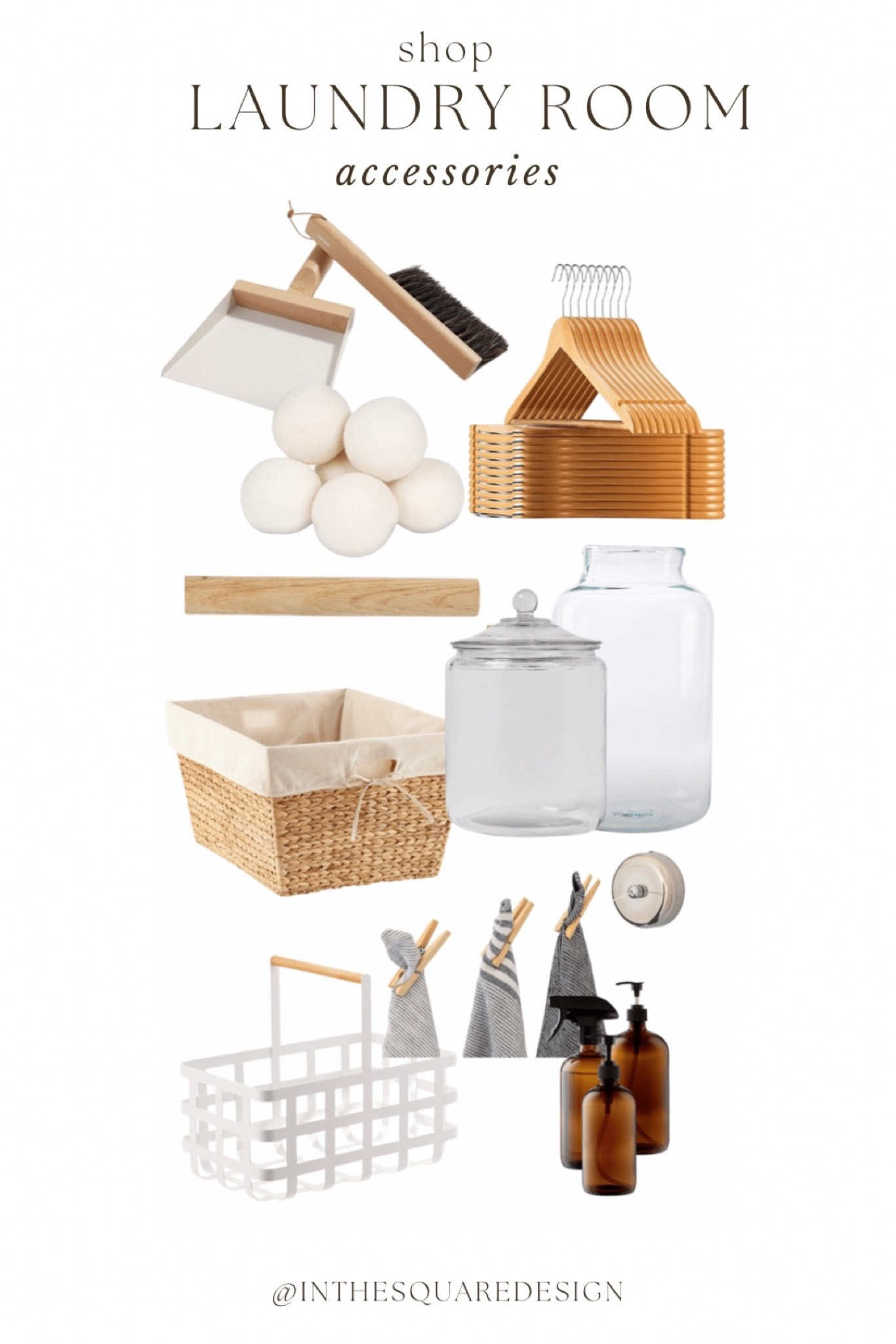 Shop Laundry Room Accessories 

Laundry room canister, glass canister, glass vase, dryer balls, wood hangers, wood hanging rack,  clothes line, laundry room basket, storage basket, storage basket with handle, white metal basket


#LTKhome #LTKunder100 #LTKunder50