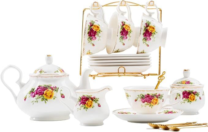 Daveinmic 22-Pieces Porcelain Tea Set,Vintage Floral Tea Gift Sets,Cups& Saucer Service for 6, wi... | Amazon (US)