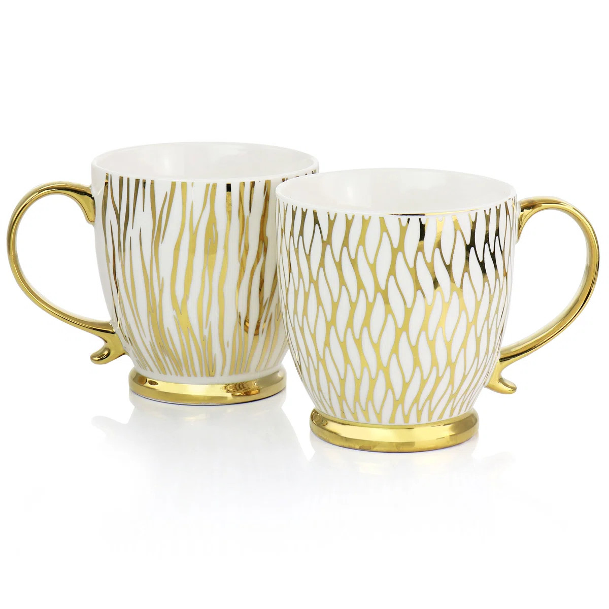 Rosdorf Park Gold Finch 4 Piece 16.7Oz Electroplated Fine Ceramic Mug Set In Gold | Wayfair North America