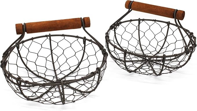 Chicken Wire Egg Baskets Rust Gathering Baskets with Wooden Handle Country Vintage Style Storage ... | Amazon (US)