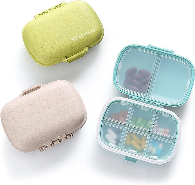 3 Pack 8 Compartments Travel Pill Organizer Moisture Proof Small Pill Box for Pocket Purse Daily ... | Amazon (US)