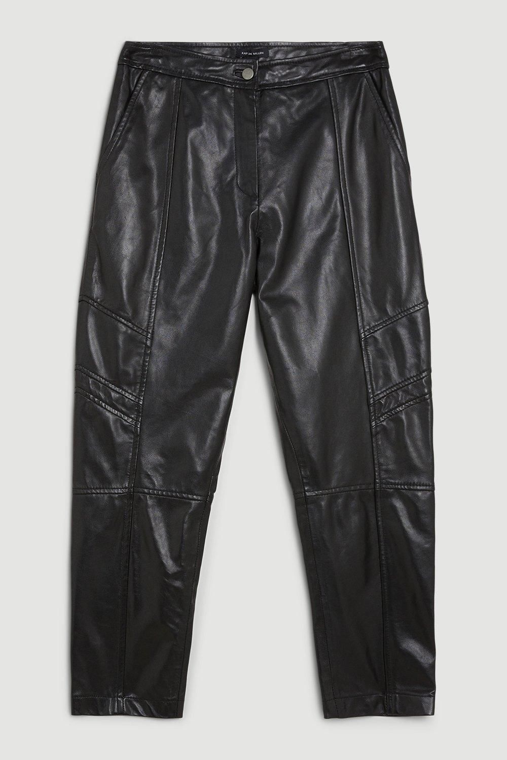 Leather Biker Detail Trouser | Karen Millen UK + IE + DE + NL