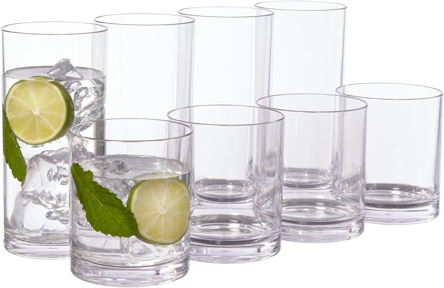 US Acrylic Classic 8 piece Premium Quality Plastic Tumblers in Clear | 4 each: 12 ounce Rocks and... | Amazon (US)