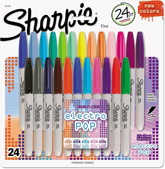 Sharpie Electro Pop Permanent Markers, Fine Tip, Marker Set, Assorted Colors, 24 Count - Coloring... | Amazon (US)