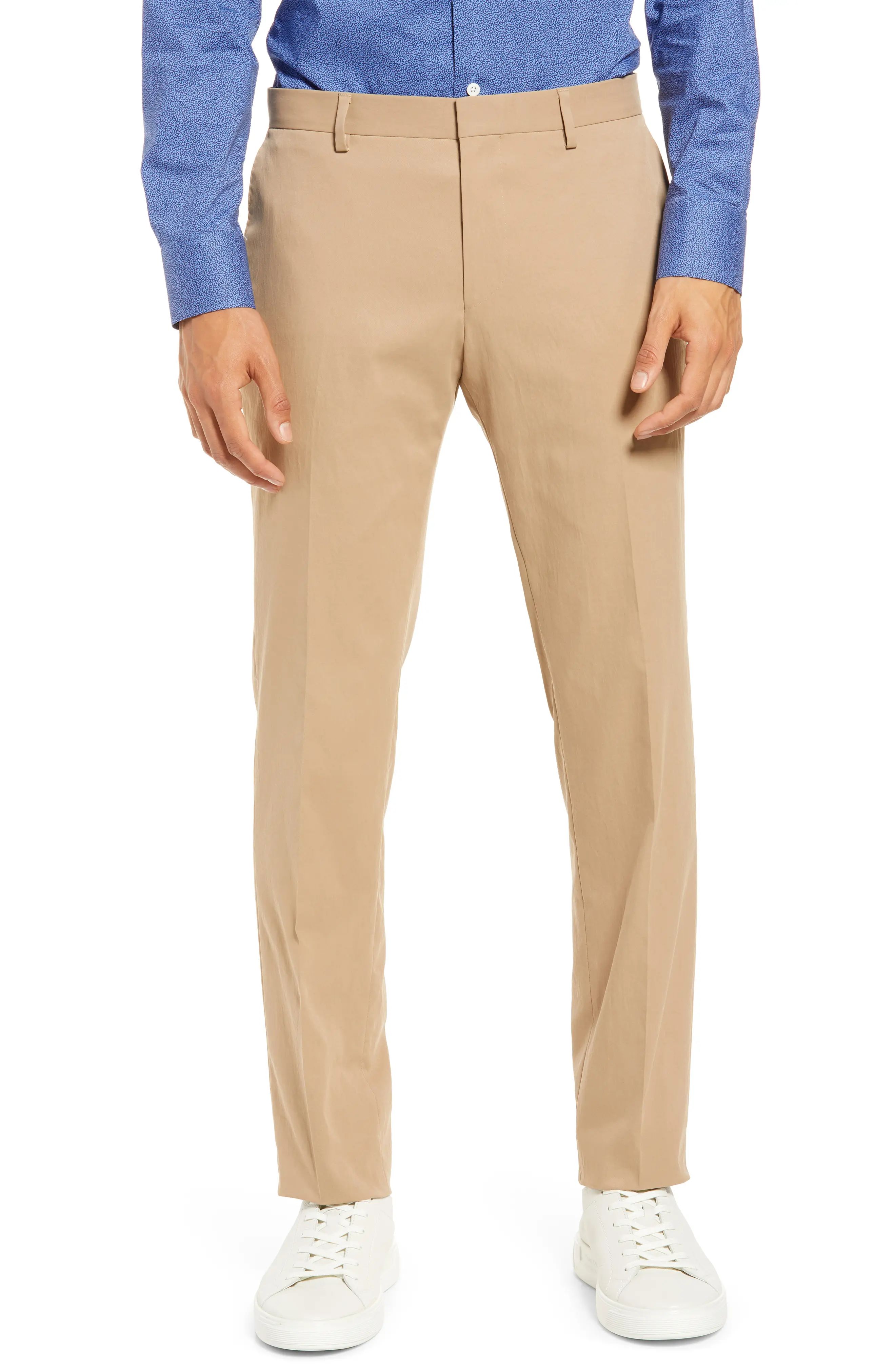 BOSS Genius Slim Fit Flat Front Dress Pants, Size 34 in Medium Beige at Nordstrom | Nordstrom
