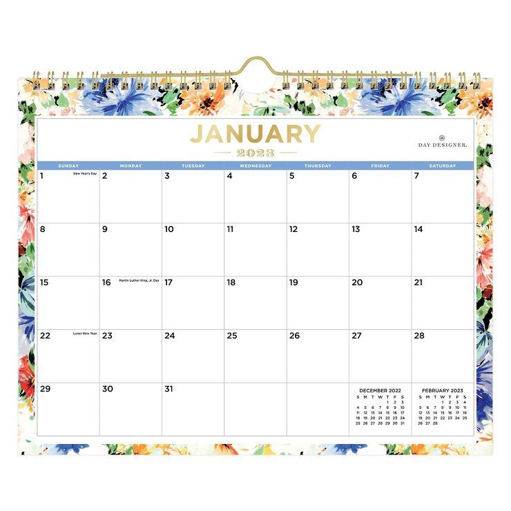 2023 Wall Calendar 11&#34;x8.75&#34; Celebration Floral - Day Designer | Target