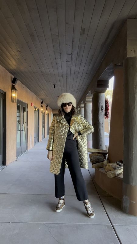 Coziest washable cashmere set for morning coffee runs in Santa Fe 🌶️ Black cashmere set runs true- I’m wearing the size “2.” Tiger print sneakers run true. Love these cheap & chic black cat eye sunglasses! 

#LTKfindsunder50