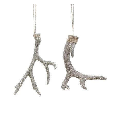 Creative Co-op Antler Silver Tone Glitter 5 inch Resin Stone Christmas Ornaments Set of 2 | Amazon (US)