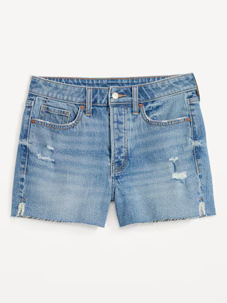 High-Waisted Button-Fly O.G. Straight Ripped Side-Slit Jean Shorts for Women -- 3-inch inseam | Old Navy (US)