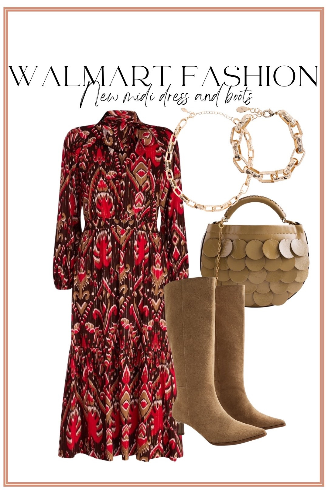 This new Walmart fashion midi dress is SO good! 😍 The rich print and gorgeous fall colors make it such an easy statement piece for the season. I love it paired with these neutral knee-high boots, a fun textured handbag, and simple gold jewelry. Such an elevated Walmart outfit that looks way more expensive than it is! 🤎✨

#walmartfashion #walmartfinds #walmartstyle #walmartoutfit #walmartdress #fallfashion #falloutfitideas #mididress #fallstyle #affordablefashion #affordablestyle #womensfashion #fallwardrobe

#LTKootd #LTKPetite