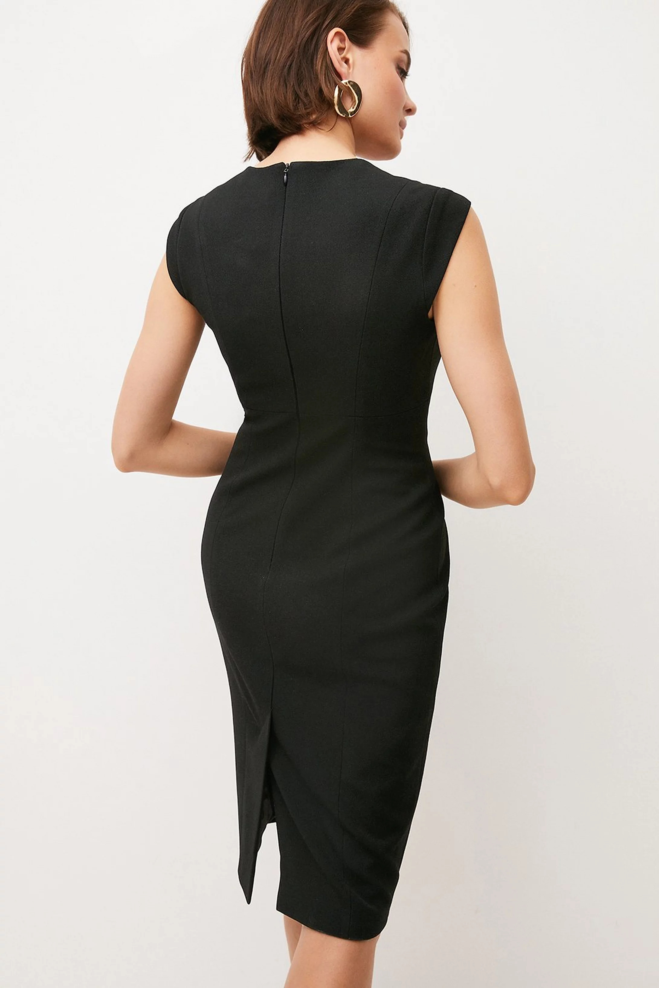Tailored Structured Crepe Envelope Neck Pencil Midi Dress | Karen Millen US
