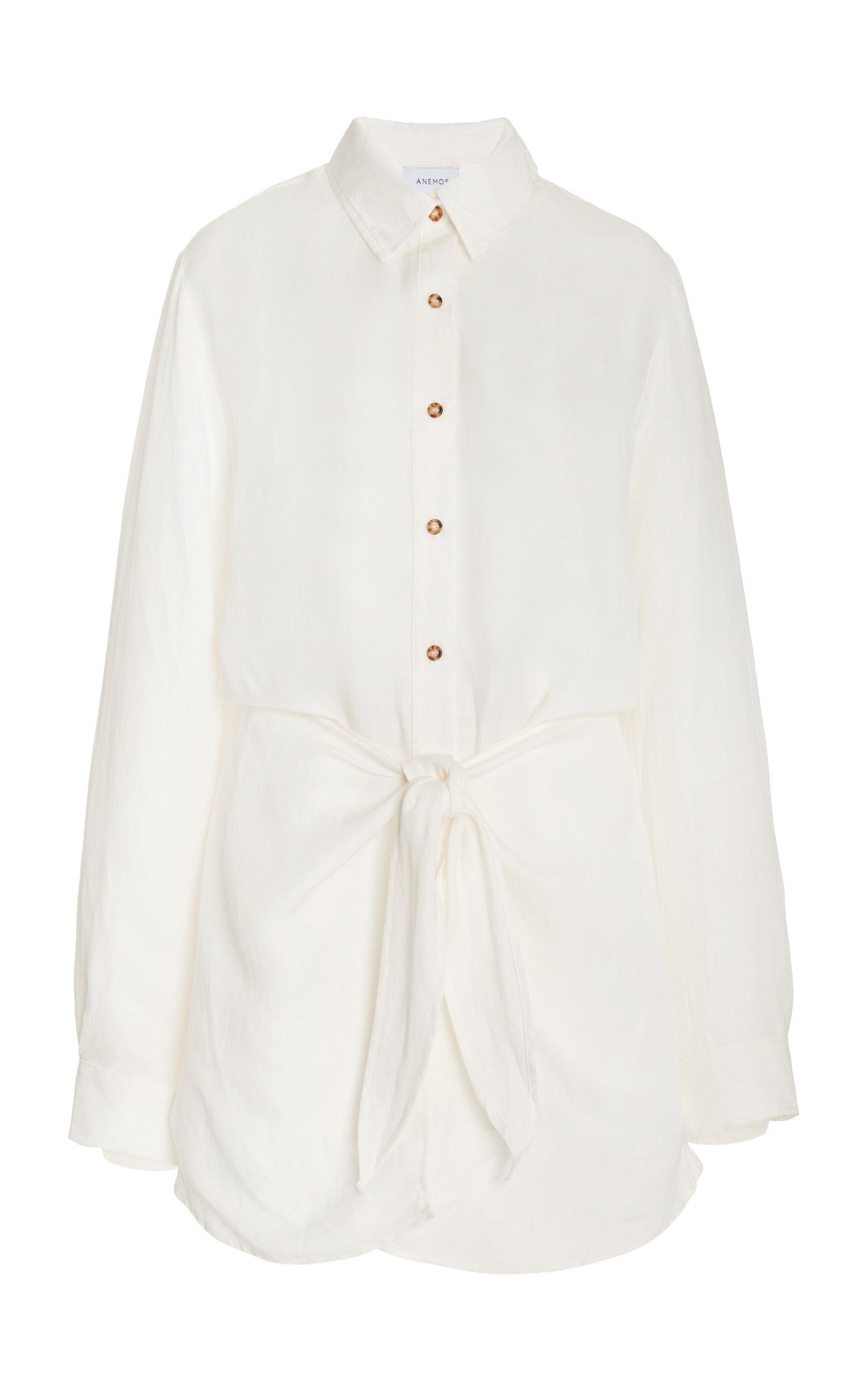 Anemos - Women's The L.A. Linen-Blend Mini Wrap Shirt Dress - White - L - Moda Operandi | Moda Operandi (Global)