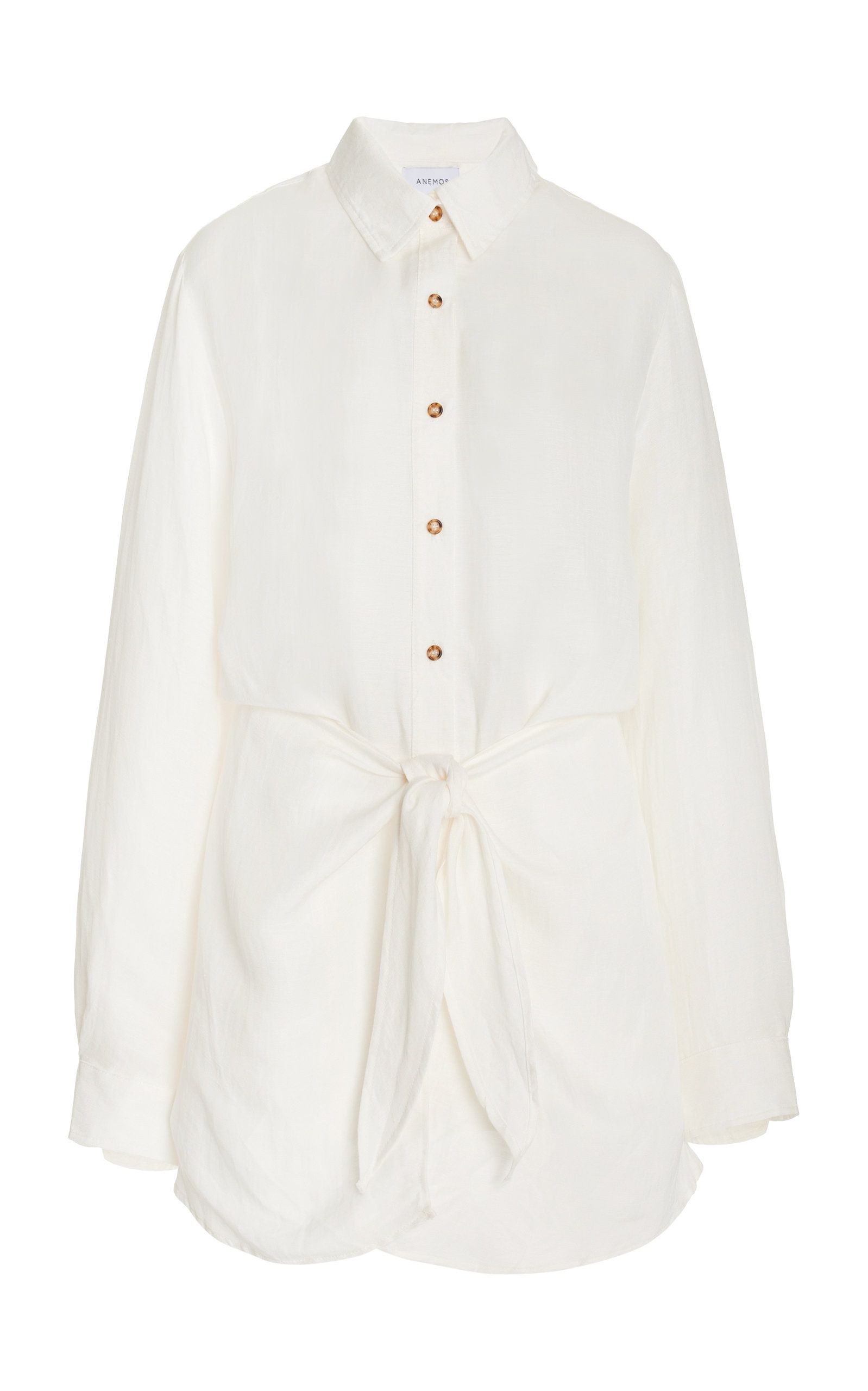 Anemos - Women's The L.A. Linen-Blend Mini Wrap Shirt Dress - White - L - Moda Operandi | Moda Operandi (Global)