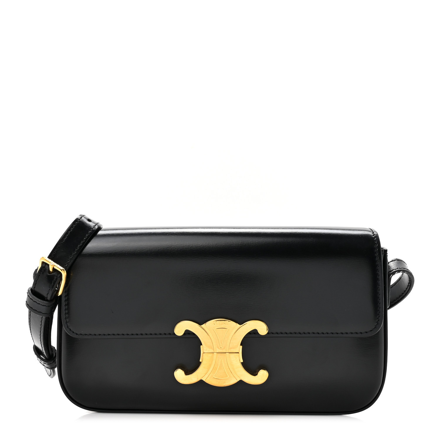 Shiny Calfskin Triomphe Shoulder Bag Black | FASHIONPHILE (US)