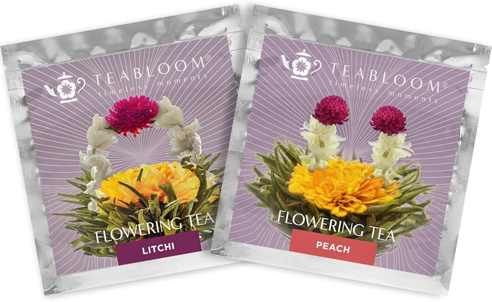 Teabloom Litchi & Peach Flowering Teas – Hand-Tied Flowering Tea Balls - Each Tea Blossom Can B... | Amazon (US)