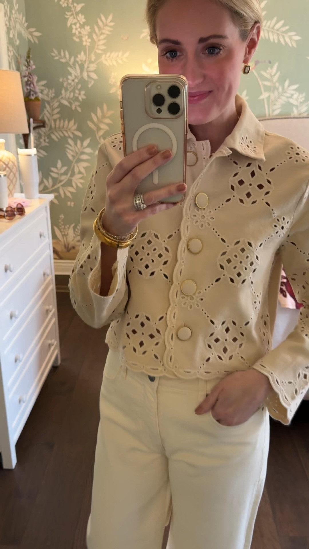 A lightweight eyelet jacket with simple neutral pants, easy to throw on and still feel put together. Classic, comfortable, and perfect for everyday plans.

#LTKootd #LTKgrwm