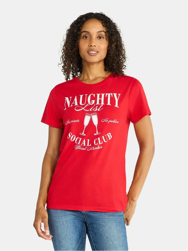 Christmas Women's Naughty List Graphic Tee from Holiday Time, Sizes S-XXXL | Walmart (US)