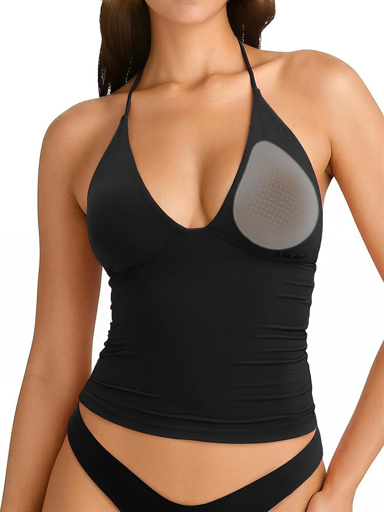 SUUKSESS Women Double Lined Halter Tank Top Summer Padded Going Out Tops Sleeveless Basic Shirts | Amazon (US)