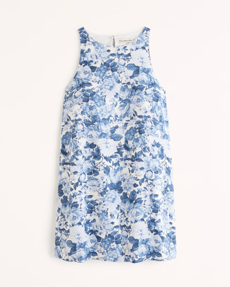 High-Neck Linen-Blend Mini Dress | Abercrombie & Fitch (US)