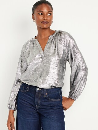 Long-Sleeve Shiny Top for Women | Old Navy (US)