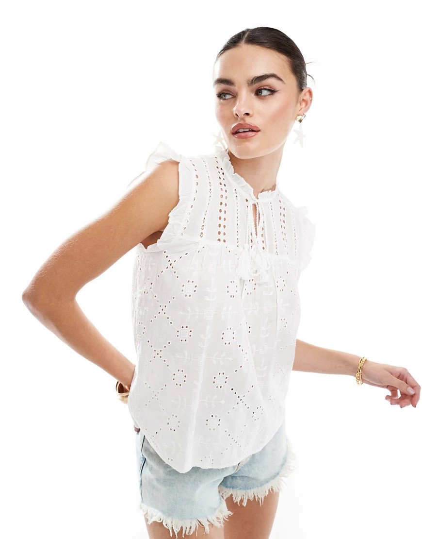 ONLY broderie sleeveless top in white | ASOS (Global)