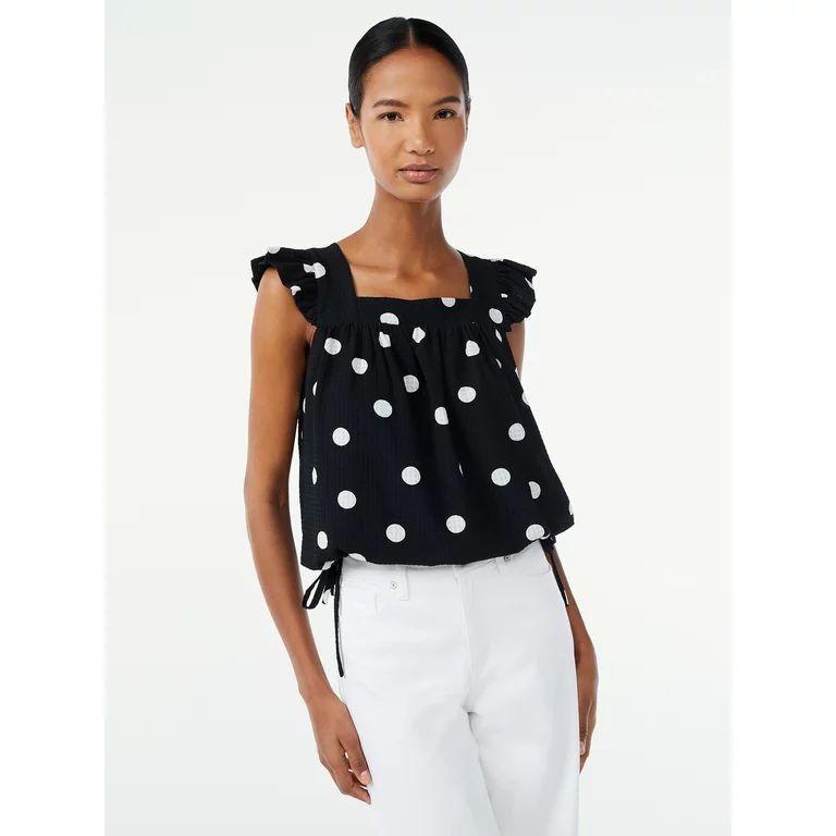 Scoop Women's Flutter Sleeve Top with Tie Hem | Walmart (US)