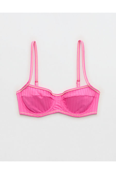 Aerie Ribbed Unlined Underwire Bikini Top Women's Pink Punch 36C | Aerie