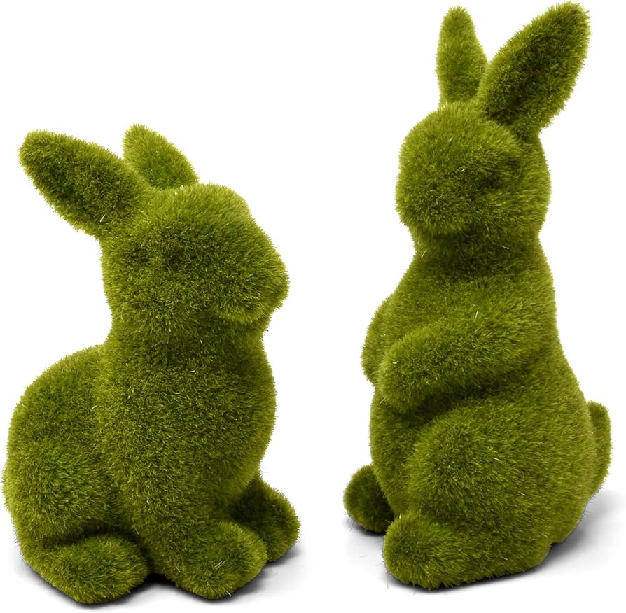 Gift Boutique Green Fuzzy Flocked Bunny Easter Spring Decor Set of 2 Rabbit Figurines Garden Arti... | Amazon (US)