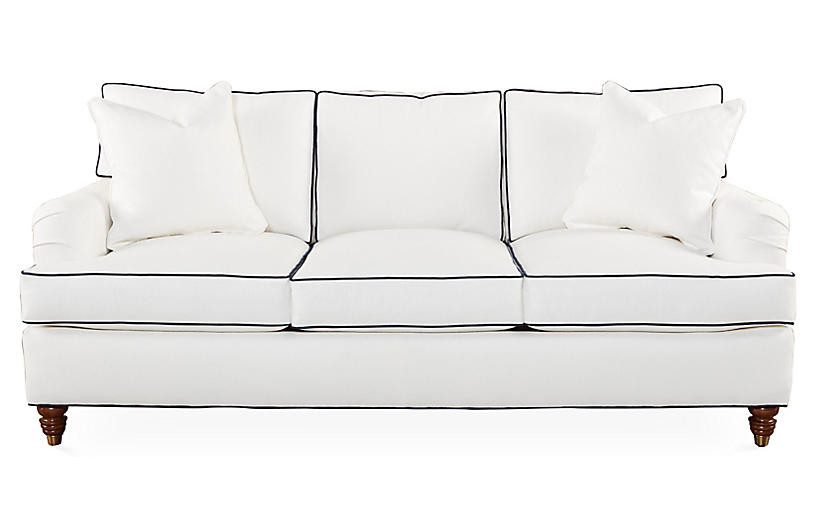 Kate Sofa, White/Navy Crypton | One Kings Lane