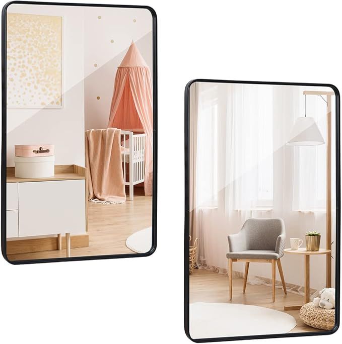 ZenStyle 2 Packs Black Metal Framed Rectangular Wall Mirror 24" x 36" Bathroom Mirror with Peaked... | Amazon (US)