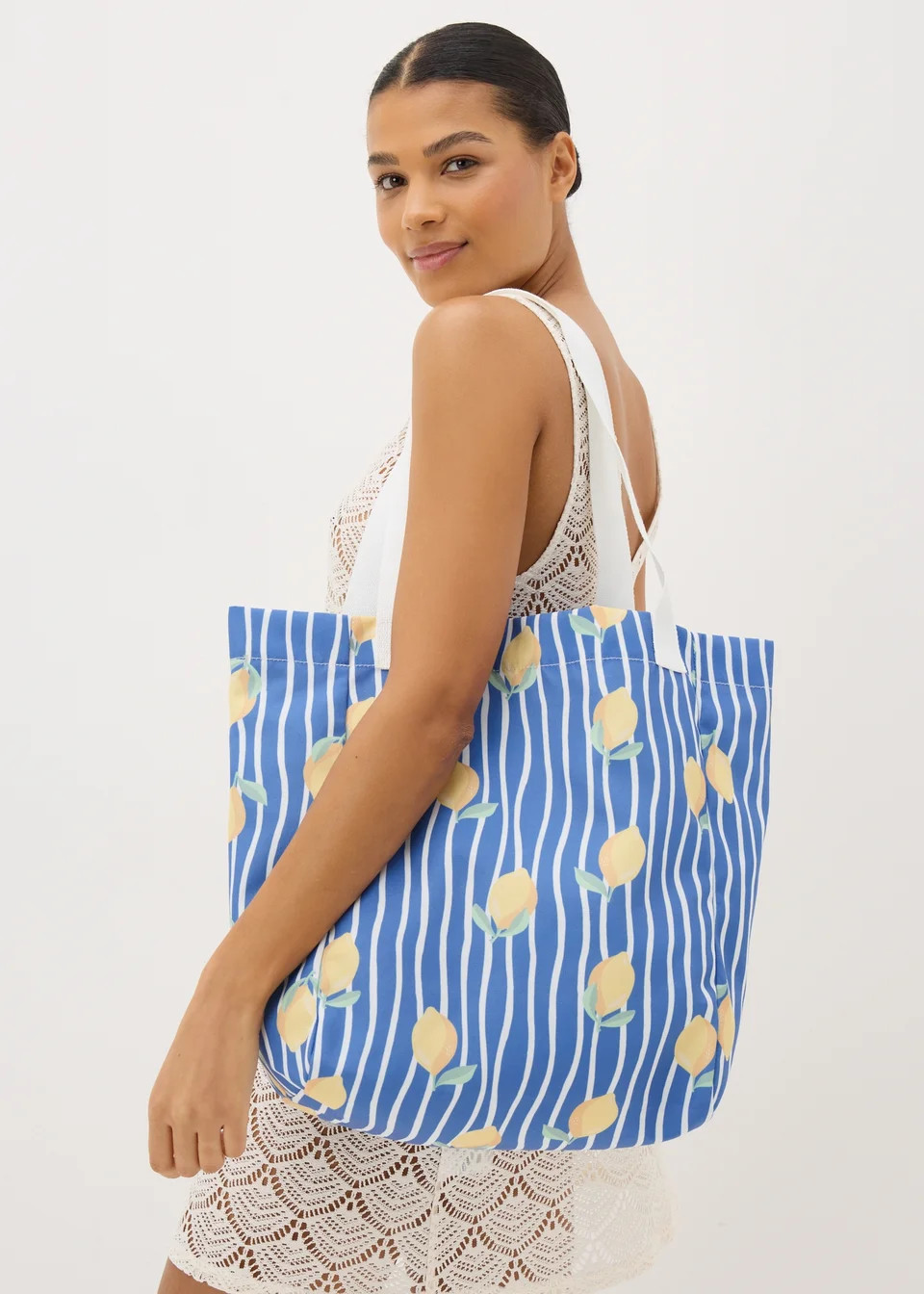 Blue Stripe Lemon Beach Bag | Matalan (UK)